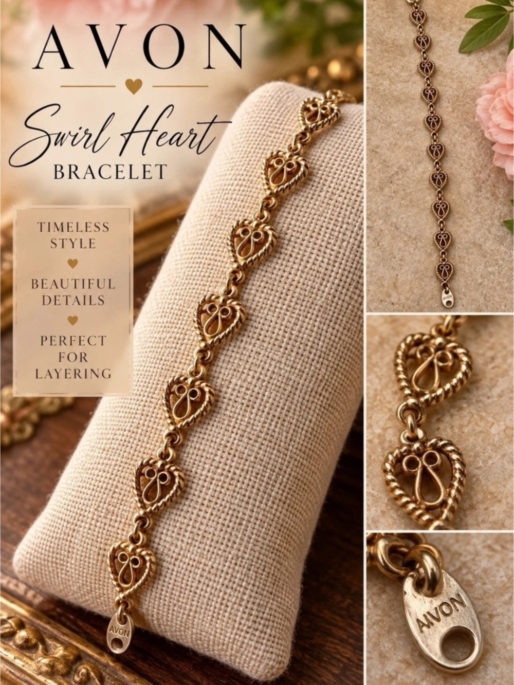 Avon Swirl Heart Bracelet Gold-Tone Heart Bracelet Gently Used - Vintage Style